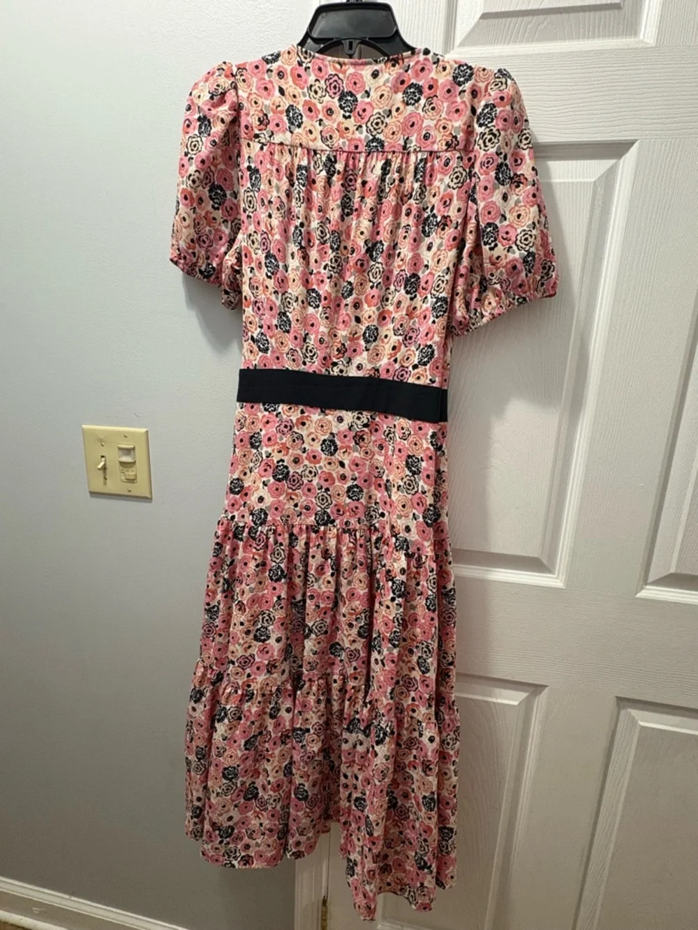 Kate Spade Rosette Blooms Floral Pink Midi Short Sleeve Wrap Dress Large